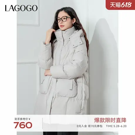 LAGOGO米灰色轻盈舒适羽绒服女拉谷谷2024冬新款高级感中长款外套商品大图