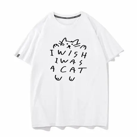 秀洛I WISH I WAS A CAT我是只猫就好了夏季短袖T恤男女慵懒体恤商品大图