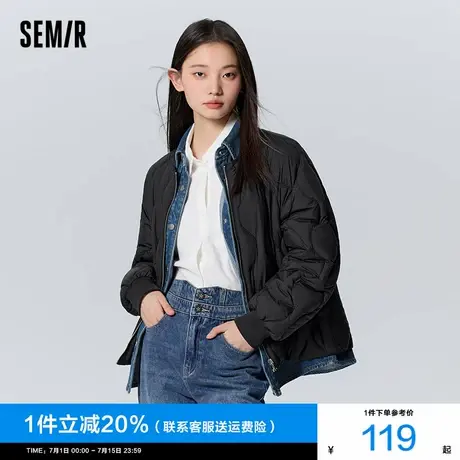 商场同款森马羽绒服女轻薄宽松假两件2024新款冬季防水圆领外套商品大图