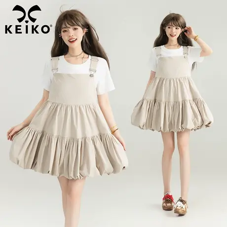KEIKO 简约日系蓬蓬花苞背带连衣裙2025夏季机能风小个子减龄短裙图片