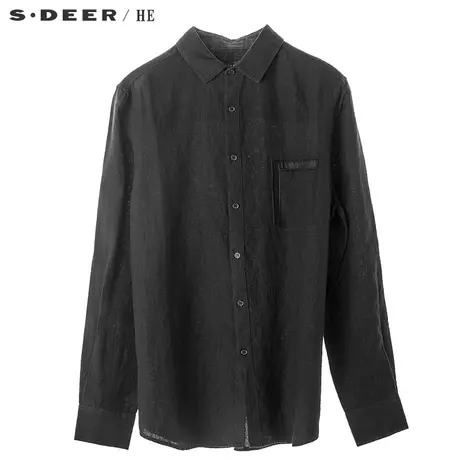 sdeerhe圣迪奥创意细节装饰弧形下摆翻领亚麻男式上衣H16170538图片