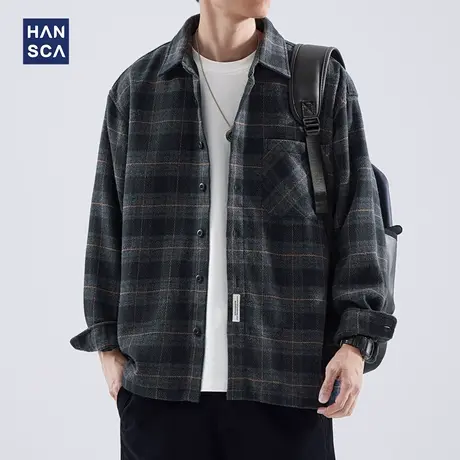 hansca格子衬衫男长袖重磅春季新款高级感痞帅青少年休闲衬衣外套商品大图