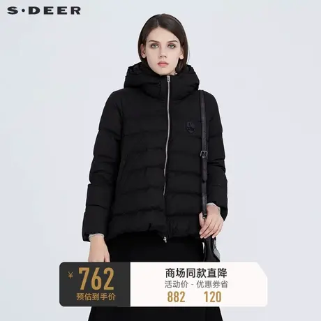 sdeer圣迪奥冬季女装高领连帽黑色短款宽松白鸭绒羽绒服S20482442图片