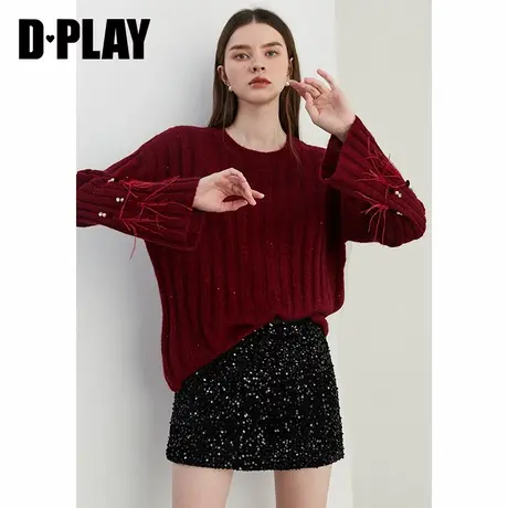 DPLAY【黑标】冬季红色羊毛马海毛混纺毛衣宽松落肩针织毛衣商品大图