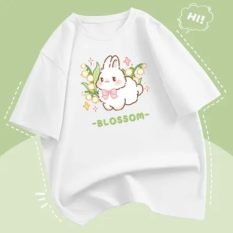 白色短袖t恤女2025新款爆款夏季中学生宽松大码女装正肩半袖上衣商品大图