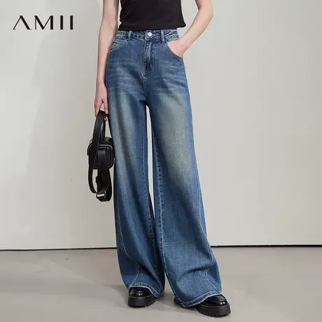 AMII【复古丹宁】2025秋季复古怀旧港风宽松直筒阔腿长裤牛仔裤女商品大图