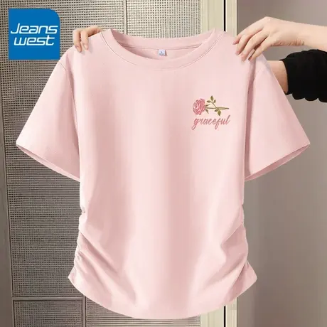 KV真维斯紧身短袖t恤女2025新款夏季薄款透气抽褶显瘦小个子上衣商品大图