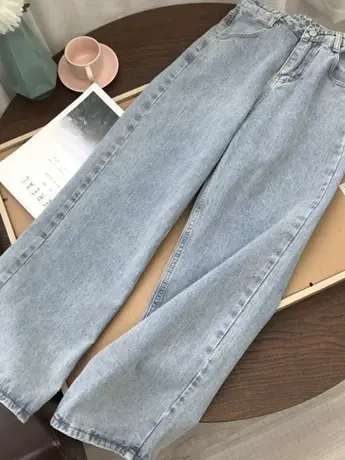 薄款小个子直筒牛仔裤女秋冬2023年宽松高腰阔腿chic港味高街ins商品大图
