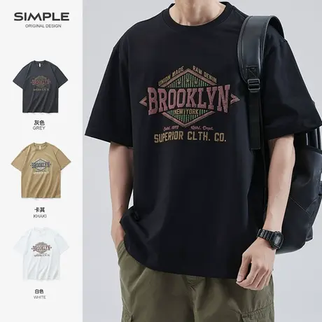 hansca 250g重磅短袖T恤男夏季美式潮牌纯棉宽松大码印花半袖上衣商品大图