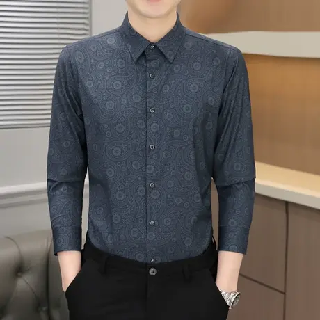 春季潮牌痞帅男装花衬衫男士长袖polo潮流休闲衬衣高级感个性寸衫商品大图