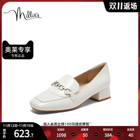 millie's妙丽2023秋时尚轻奢气质优雅复古粗跟女单鞋LZE45CA3商品大图