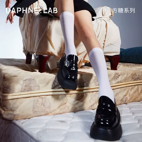 DAPHNELAB达芙妮方糖月桂叶真皮乐福鞋女2023新款厚底英伦单鞋女图片