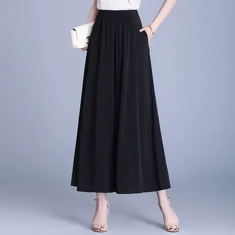 黑色阔腿裙裤女夏季2025新款高腰宽松垂感显瘦休闲裤松紧腰大脚裤商品大图