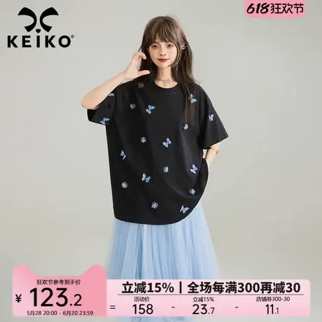 KEIKO 3D立体蝴蝶绣甜系短袖t恤女25夏季出游出片穿搭设计感上衣图片
