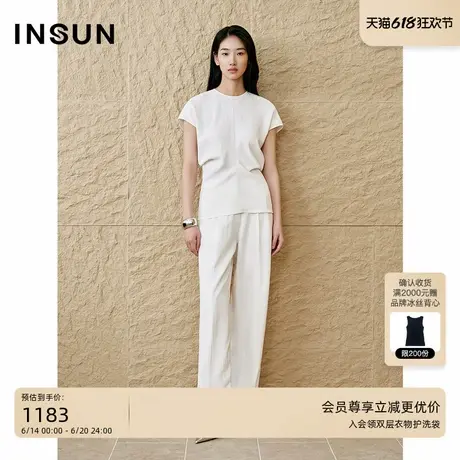 INSUN恩裳2025夏季淡人腰间捏褶上衣商品大图