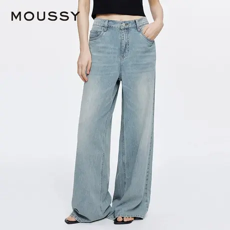 MOUSSY 2025夏季新品浅蓝色水洗宽松直筒阔腿牛仔裤028ISA11-0005商品大图