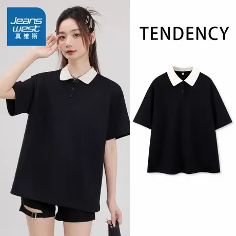 JR真维斯白色上衣女2025新款爆款春夏Polo短袖t恤珠地撞色上装潮图片