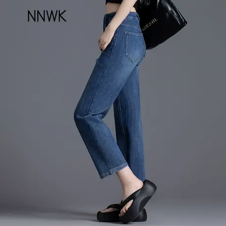 弹力直筒牛仔裤女2025新款春秋季宽松显瘦小个子九分烟管法棍裤子商品大图