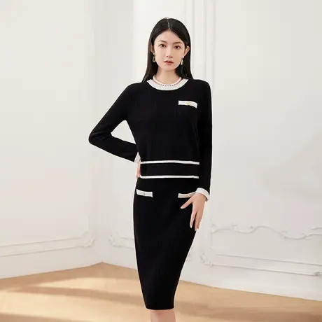 希区瑞普圆领时尚高级温柔针织上衣甜美麻花软糯半身裙套装图片