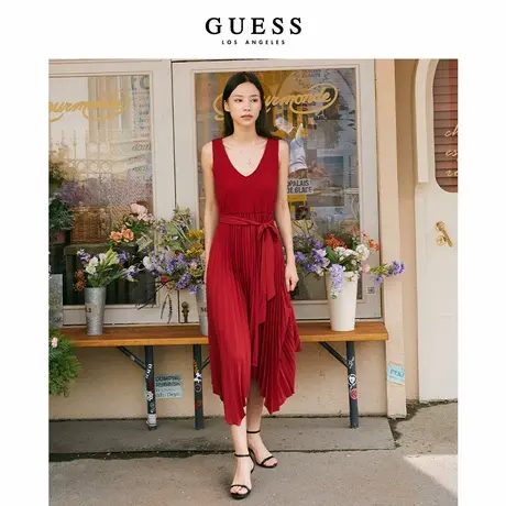 GUESS女士收腰优雅无袖百褶系带连衣裙-W8FK2XRC1S0商品大图