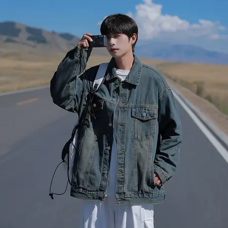 回力美式牛仔外套男春秋季2025新款潮牌宽松男生工装休闲痞帅夹克商品大图