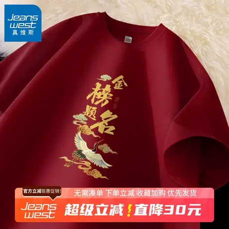 GV真维斯高考专用t恤短袖男中学生金榜题名上衣家长红色送考衣服B图片