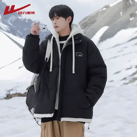 回力假两件棉服男款秋冬季2025新款潮牌棉袄加绒加厚棉衣男士外套图片
