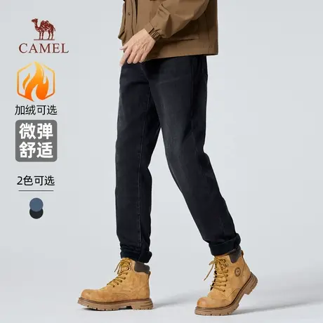 骆驼男装直筒牛仔裤男士2025新款冬季棉感加绒保暖弹力休闲长裤子图片