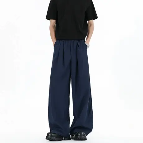 山本阔腿裤男女夏季薄款垂感冰丝防晒裤藏青色慵懒亚麻休闲凉凉裤图片