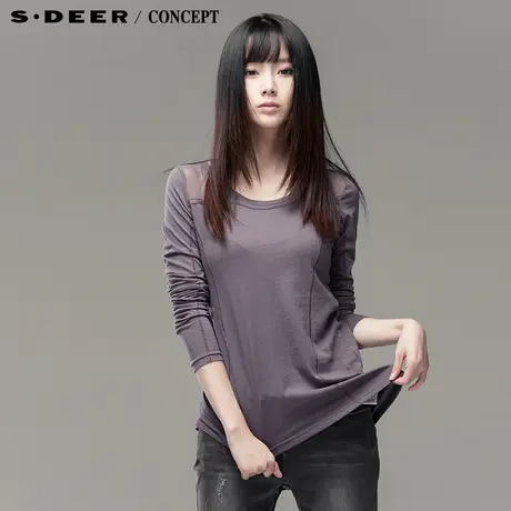 sdeer圣迪奥2014春装新款女装拼接圆领长袖T恤3380284图片