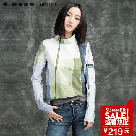sdeer圣迪奥2018春装明媚色块印花长袖短款外套S16182277图片