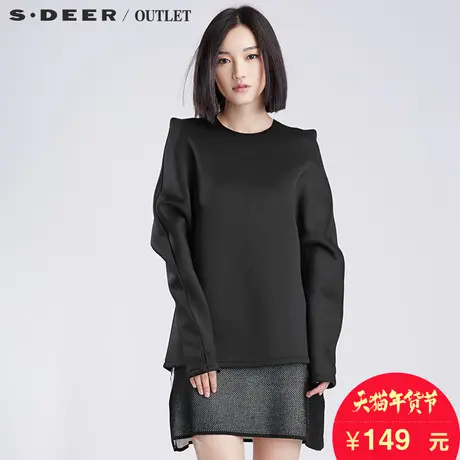 sdeer圣迪奥女装秋装立体设计落肩微弹长袖连帽卫衣T恤S16380217图片