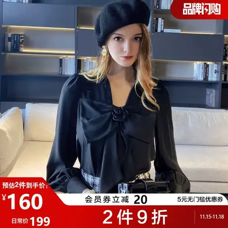 粉红大布娃娃气质大蝴蝶结衬衫女长袖2021秋设计感小众上衣新款图片