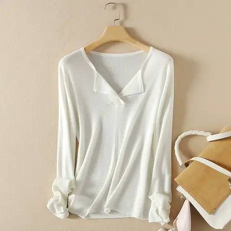 羊毛衫春装女2024年新款毛衣女宽松交叉领套头上衣爆款针织打底衫图片