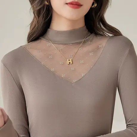 五公主蕾丝打底衫女新款秋冬妈妈高领小衫时尚洋气内搭外穿上衣薄图片