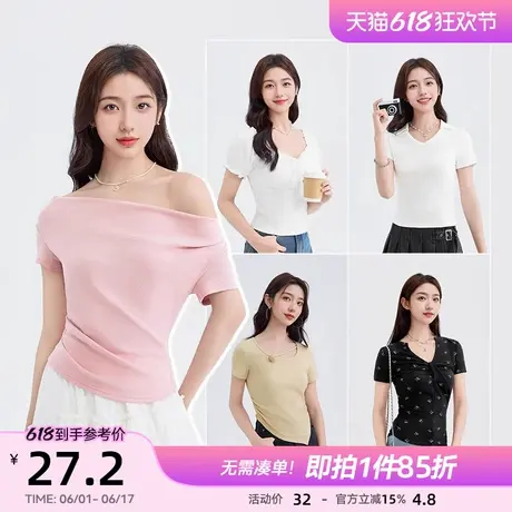 【短袖T恤福利清仓】三福短袖2025新款夏季别致小众上衣女装商品大图