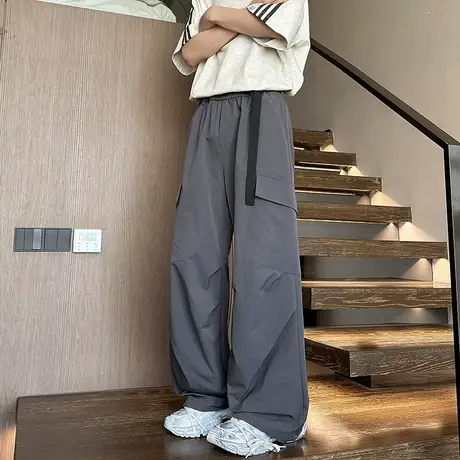 美式大码伞兵工装休闲裤子男春秋季新款多口袋拖地裤ins直筒长裤商品大图