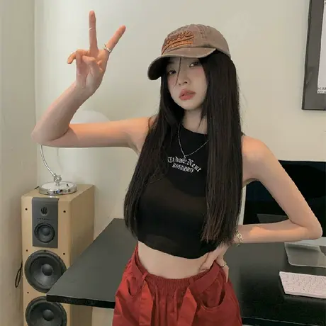 辣妹白色内搭工字背心女外穿潮夏季2025新款修身无袖短款打底上衣商品大图