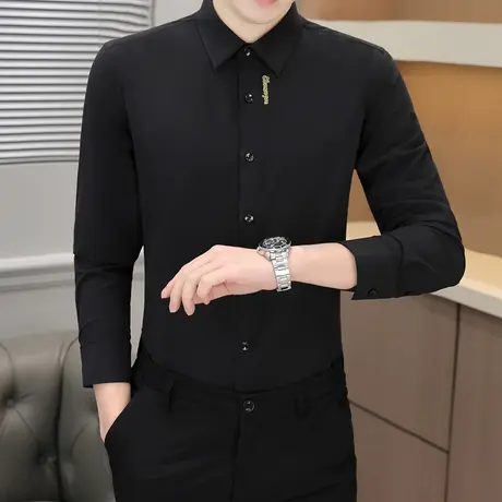 男士长袖春秋白衬衫商务职业正装上衣中青年刺绣西装寸衣潮流衬衣商品大图