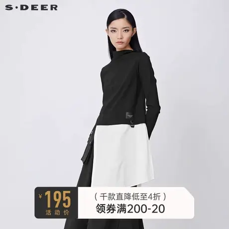 sdeer圣迪奥秋冬半高领字母拼接撞色不规则T恤S21480204🧚商品大图