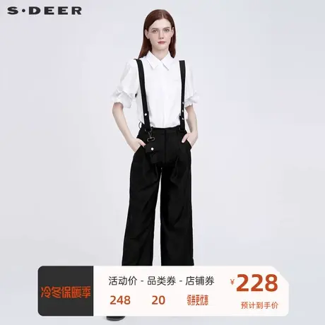 sdeer圣迪奥女装休闲压褶口袋背带阔腿黑色长裤S22160807🚮商品大图