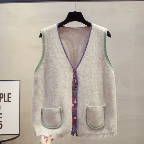 花纱开衫v领针织马甲背心女2025春秋新款宽松外穿马夹毛衣坎肩潮商品大图