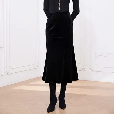 希区瑞普复古冬丝绒加厚立体裁剪高级感女修身鱼尾半身裙商品大图