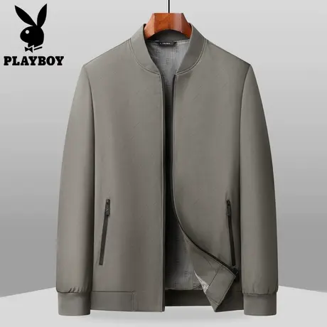 花花公子春秋季新款中老年行政夹克商务休闲外套男士爸爸装茄克衫图片