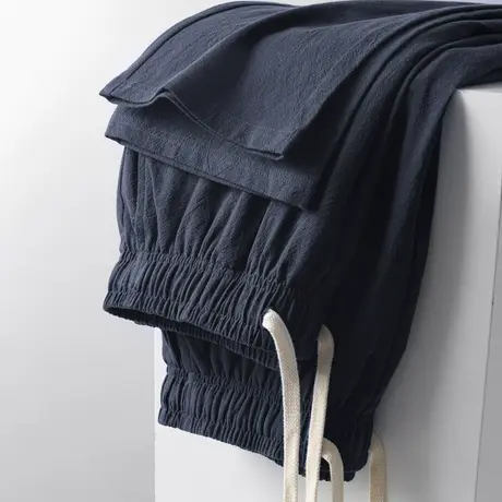 夏季男士亚麻休闲裤中式男裤中国风棉麻九分裤薄款透气宽松9分裤图片