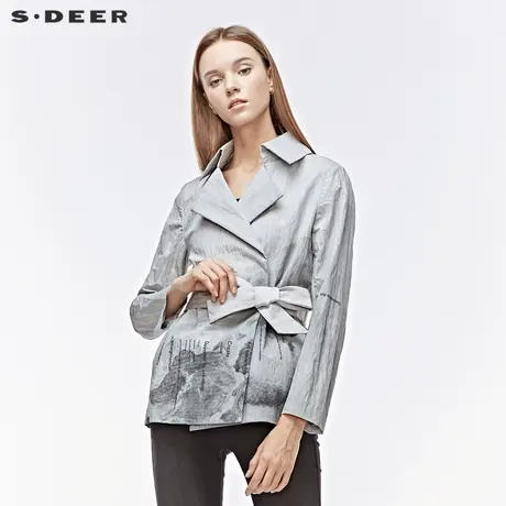 sdeer圣迪奥春秋女装字母胶印水墨晕染收腰短款长袖外套S19382259图片