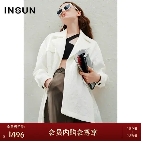INSUN恩裳春季简约戗驳领白色西装外套商品大图