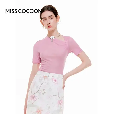 可可尼COCOON洋气独特别致上衣新款设计感小众天丝针织短款T恤女图片