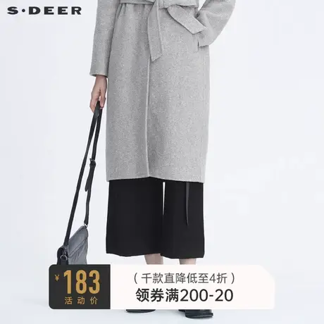 sdeer圣迪奥冬季女装复古暗条纹飘带拼接阔腿休闲长裤S20480821图片
