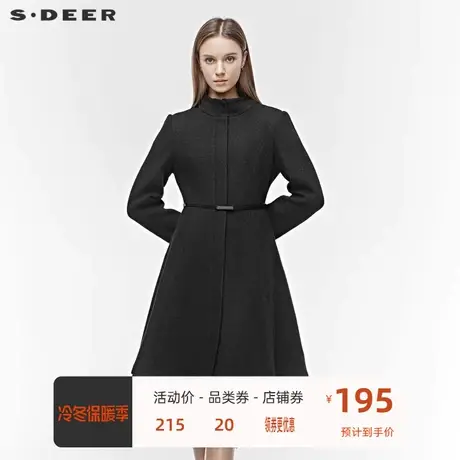 sdeer  圣迪奥女装立领插袋图腾绣花拼接收腰毛呢大衣S19481825图片